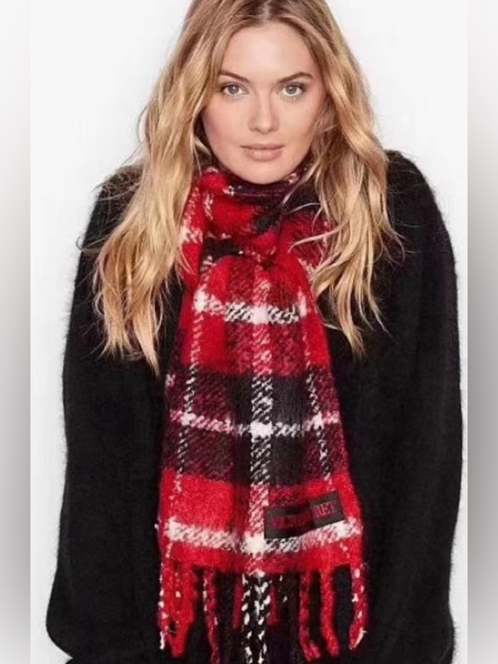NWT VICTORIA'S SECRET Winter Angel Collection black plaid Scarf